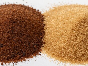Brown sugar and palm sugar side-by-side.